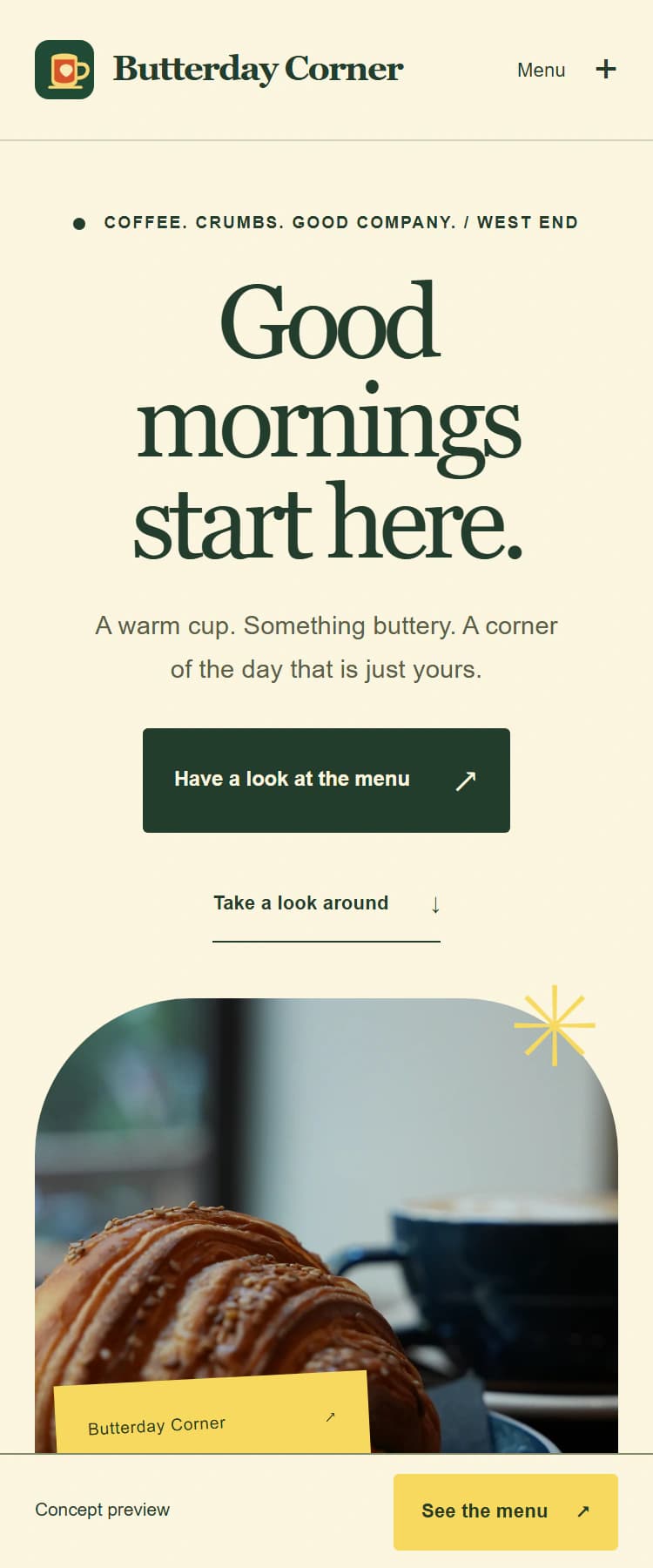 Butterday Corner, a fictional cafés concept: warm & welcoming website design.