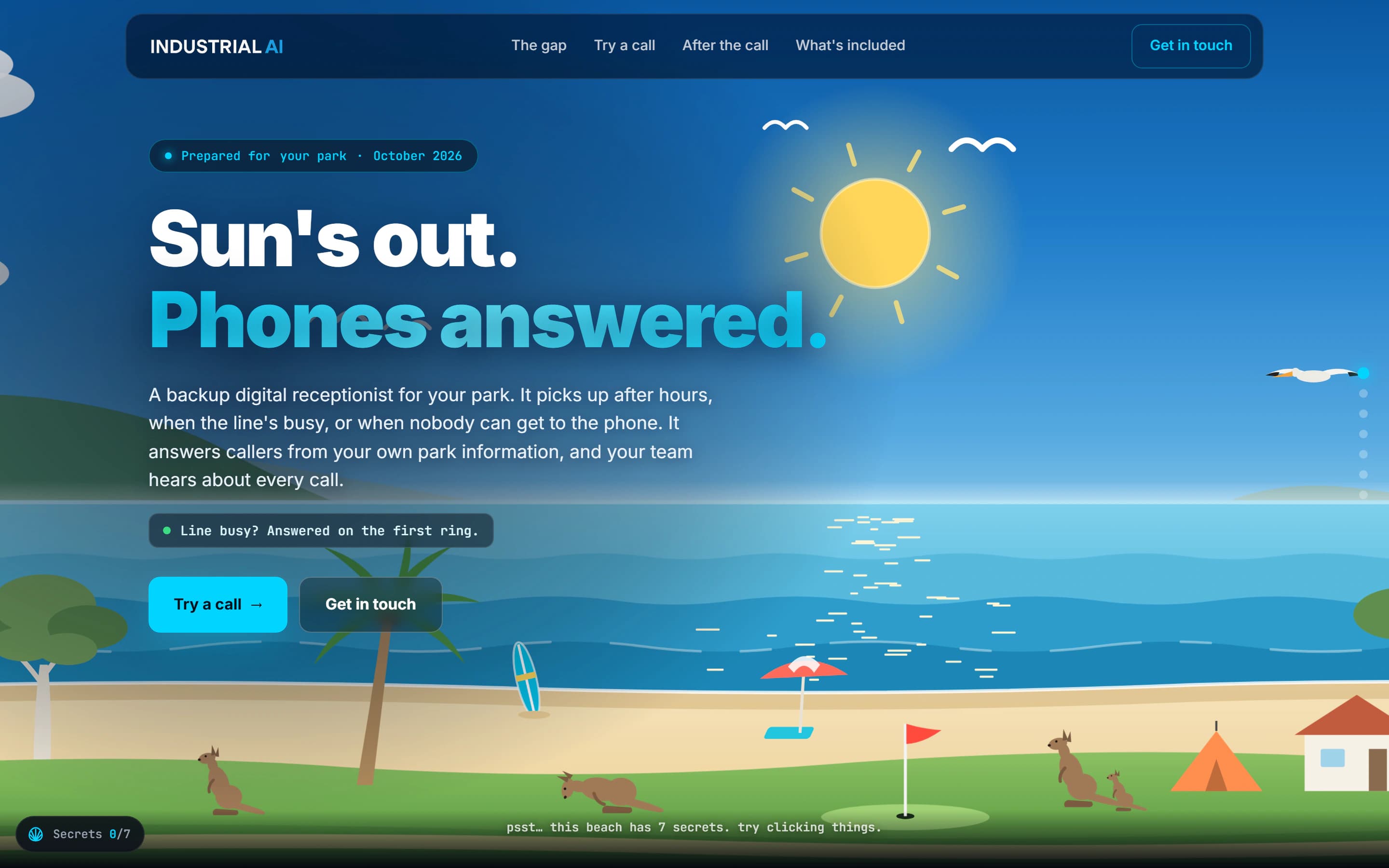 A recent website: a bright, illustrated holiday park page