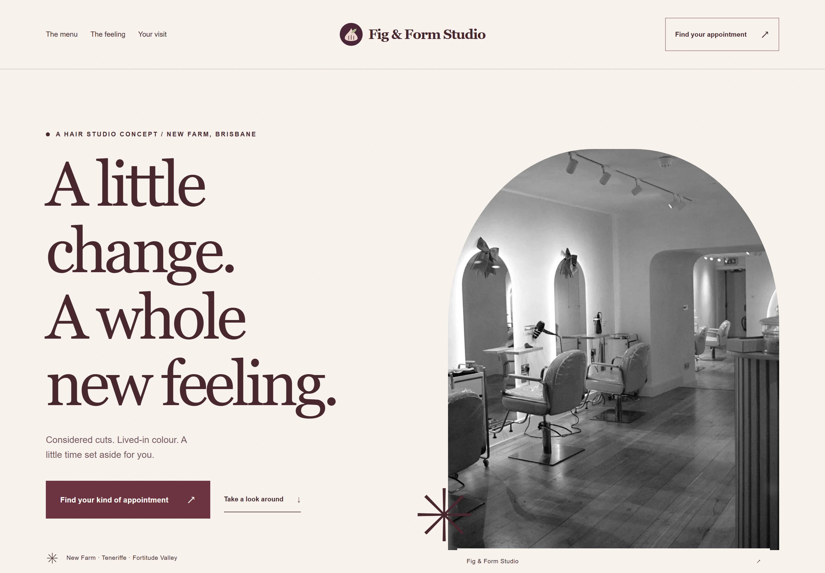 Salons concept website, desktop design