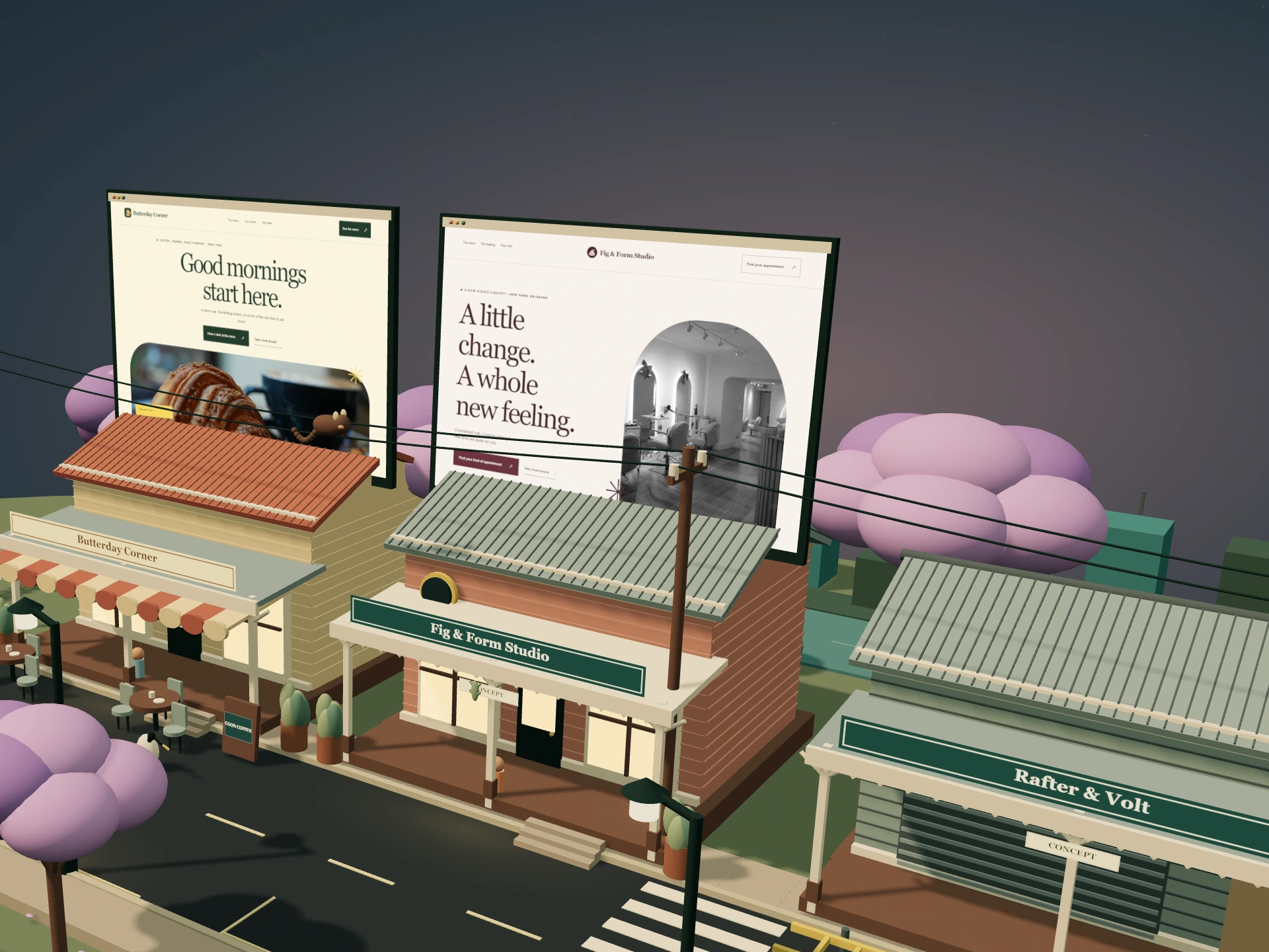 Miniature The neighbourhood salon with its concept website opening above the roof